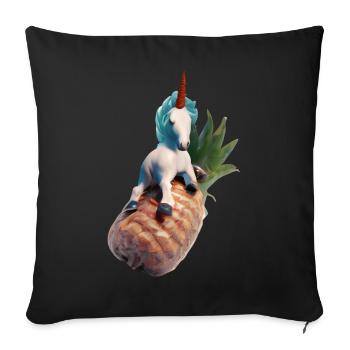 Licorne ananas - Licorne tropicale - Housse de coussin décorative 45 x 45 cm - noir - Devant