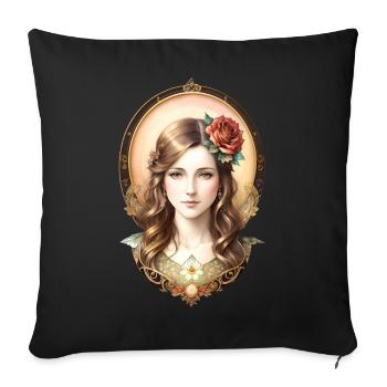 Art Nouveau Woman with Rose - Vintage Portrait - Sofa pillowcase 17,3'' x 17,3'' (45 x 45 cm) - black - Front