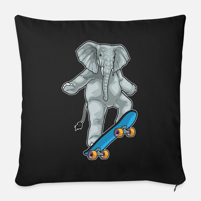Elefant Skater Skateboard - Sofakissenbezug 45 x 45 cm - Schwarz