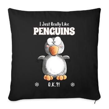J’aime vraiment les pingouins Penguin Spruch - Housse de coussin décorative 45 x 45 cm - noir - Devant