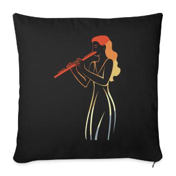 Croquis de joueur de flûte vintage - Housse de coussin décorative 45 x 45 cm - noir - Devant