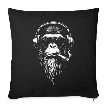 Chill DJ Monkey mit Kopfhörern - Sofakissenbezug 45 x 45 cm - Schwarz - Vorne