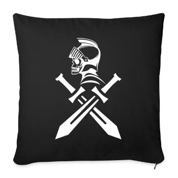 Weißer Ritterschädel und gekreuzte Schwerter - Sofakissenbezug 45 x 45 cm - Schwarz - Vorne