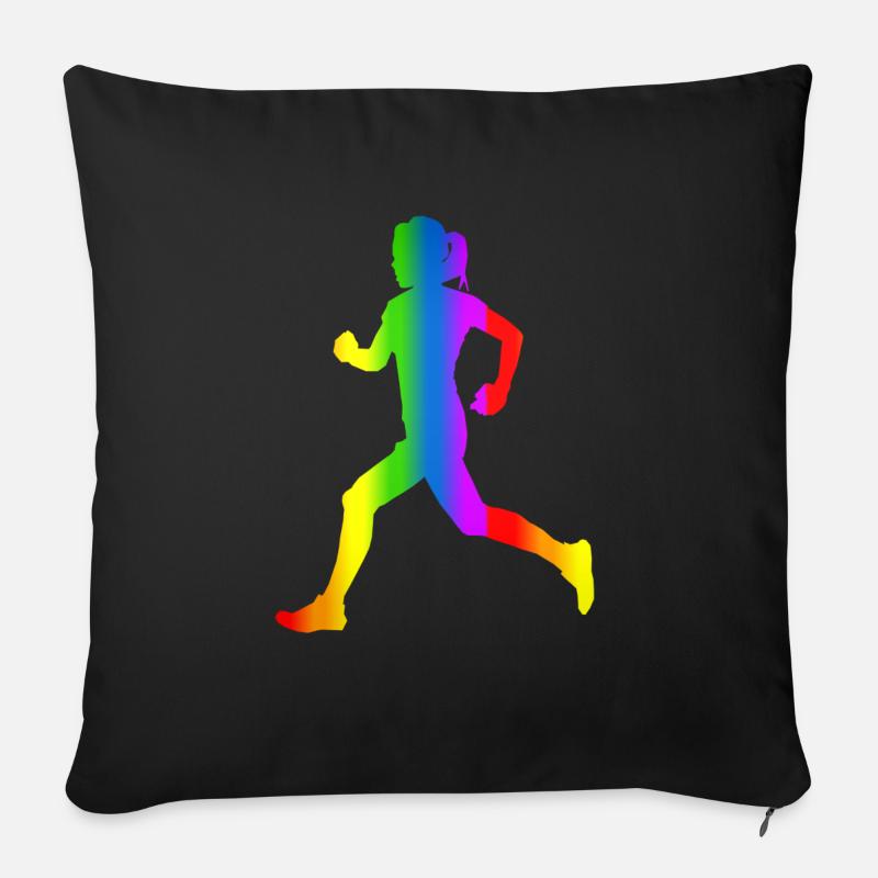 Bunter Läuferin Regenbogen - Sofakissenbezug 45 x 45 cm - Schwarz