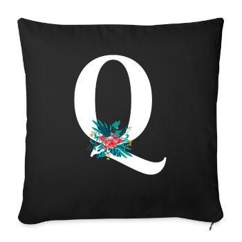lettre Q fleuris - Housse de coussin décorative 45 x 45 cm - noir - Devant