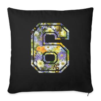 Numero 6 fleur, Équipe Foot, basket université - Housse de coussin décorative 45 x 45 cm - noir - Devant