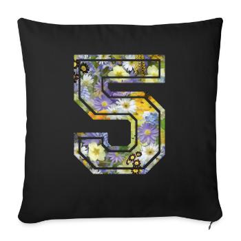 Numero 5 fleur, Équipe Foot, basket université - Housse de coussin décorative 45 x 45 cm - noir - Devant
