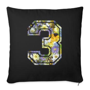 Numero 3 fleur, Équipe Foot, basket université - Housse de coussin décorative 45 x 45 cm - noir - Devant