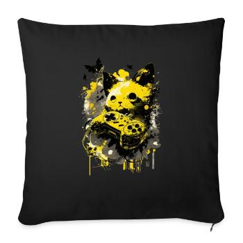 Gaming Cat – Graffiti Style - Sofa pillowcase 17,3'' x 17,3'' (45 x 45 cm) - black - Front