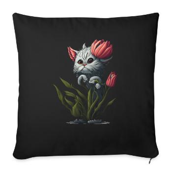 Chat extraterrestre fleur - Housse de coussin décorative 45 x 45 cm - noir - Devant