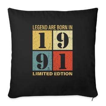 Original Calendrier 1991 Vintage anniversaire rétr - Housse de coussin décorative 45 x 45 cm - noir - Devant