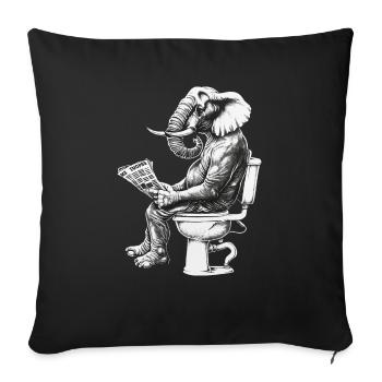 Funny elephant on toilet – artwork in black and white - Sofa pillowcase 17,3'' x 17,3'' (45 x 45 cm) - black - Front