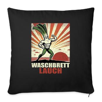 Poireaux, planche à laver, abdos de planche à laver - Housse de coussin décorative 45 x 45 cm - noir - Devant