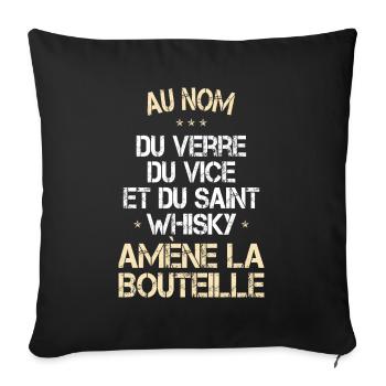 Au nom du Verre du Vice et du Saint Whisky Humour - Housse de coussin décorative 45 x 45 cm - noir - Devant