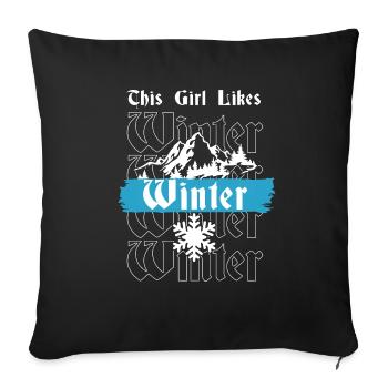 Fille aime l'hiver, journées d'hiver confortables, - Housse de coussin décorative 45 x 45 cm - noir - Devant