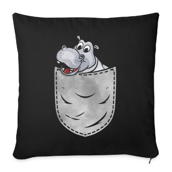 Nilpferd In Der Tasche Tier Brusttasche Nilpferd - Sofakissenbezug 45 x 45 cm - Schwarz - Vorne