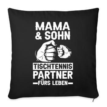 Mama und Sohn Tischtennis - Sofakissenbezug 45 x 45 cm - Schwarz - Vorne