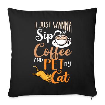 Cafetière Chat Machine Chaton Tasse Grains - Housse de coussin décorative 45 x 45 cm - noir - Devant