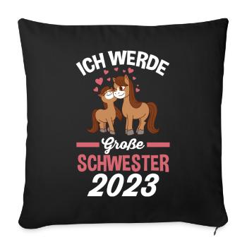 Pferd Schwester 2023 - Sofakissenbezug 45 x 45 cm - Schwarz - Vorne