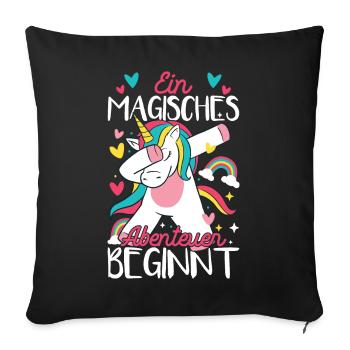 Grundschule Einschulung Schulkind Einhorn - Sofakissenbezug 45 x 45 cm - Schwarz - Vorne