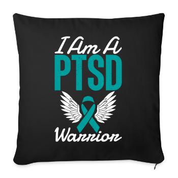 I'm a pstd warrior with teal ribbon for - Sofa pillowcase 17,3'' x 17,3'' (45 x 45 cm) - black - Front