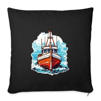Bateau à moteur vintage en bleu et blanc - Housse de coussin décorative 45 x 45 cm - noir - Devant