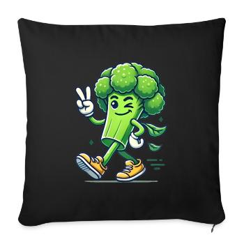 Cool Walking Broccoli Cartoon Design - Sofa pillowcase 17,3'' x 17,3'' (45 x 45 cm) - black - Front