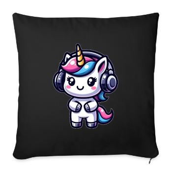 Einhorn mit Kopfhörern - Sofakissenbezug 45 x 45 cm - Schwarz - Vorne