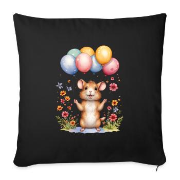 Souris mignonne avec des ballons d’anniversaire - Housse de coussin décorative 45 x 45 cm - noir - Devant