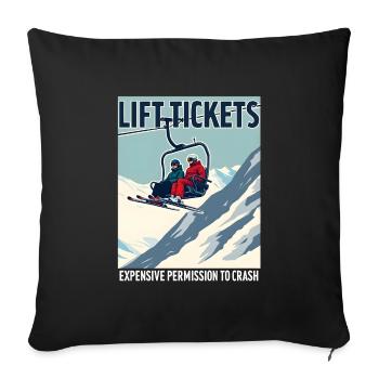 Billets de remontées mécaniques – ski et plaisir sur les pistes - Housse de coussin décorative 45 x 45 cm - noir - Devant