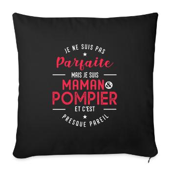 maman pompier cadeau humour femme sapeur pompier - Housse de coussin décorative 45 x 45 cm - noir - Devant