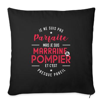 marraine pompier cadeau humour sapeur pompier - Housse de coussin décorative 45 x 45 cm - noir - Devant