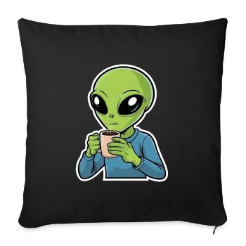 Alien with Coffee - Sofa pillowcase 17,3'' x 17,3'' (45 x 45 cm) - black - Front