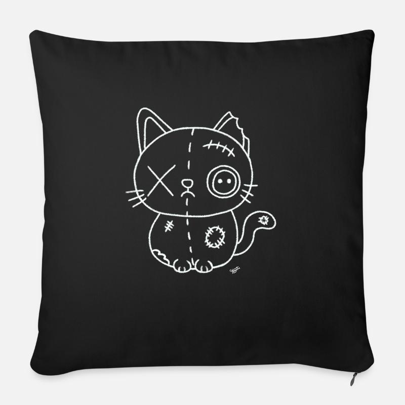 Voodoo Cat blanc - Housse de coussin décorative 45 x 45 cm - noir