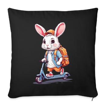 Funny School Beginner Bunny on Scooter Design - Sofa pillowcase 17,3'' x 17,3'' (45 x 45 cm) - black - Front