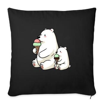 Père et fils Ours polaire avec crème glacée au chocolat à la fraise - Housse de coussin décorative 45 x 45 cm - noir - Devant