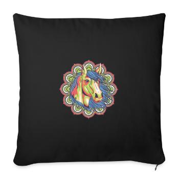 Mandala Tête de cheval - Housse de coussin décorative 45 x 45 cm - noir - Devant
