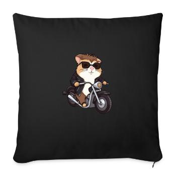 Meerschweinchen fährt Motorrad - Sofakissenbezug 45 x 45 cm - Schwarz - Vorne