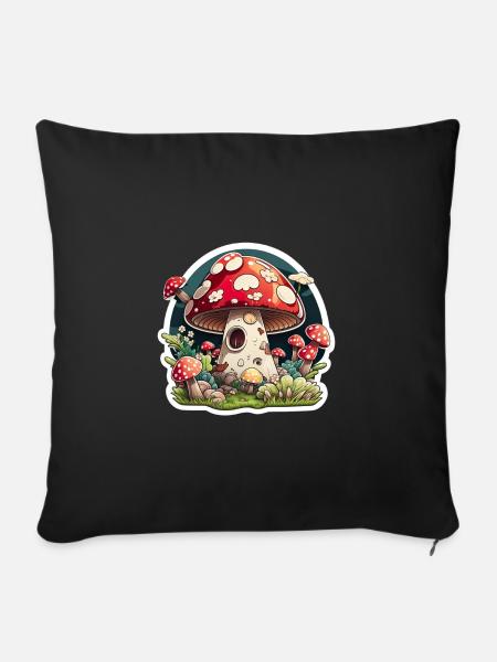 Fliegenpilz Pilzlandschaft Pilze - Sofakissenbezug 45 x 45 cm - Schwarz