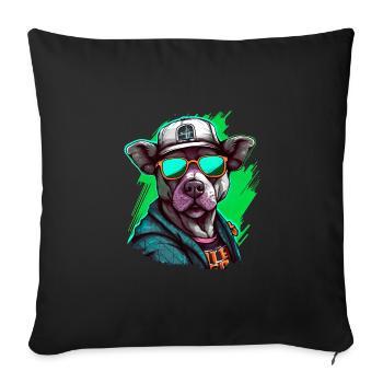 Streetart Hund Urban Rap Street - Sofakissenbezug 45 x 45 cm - Schwarz - Vorne