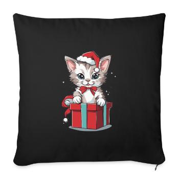 Chat Miaous, Noël | Chaton Noël cadeau Sweet - Housse de coussin décorative 45 x 45 cm - noir - Devant