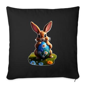 Easter Bunny with Egg, Oval - Sofa pillowcase 17,3'' x 17,3'' (45 x 45 cm) - black - Front