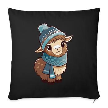 Cute llama with scarf and bobble hat. - Sofa pillowcase 17,3'' x 17,3'' (45 x 45 cm) - black - Front