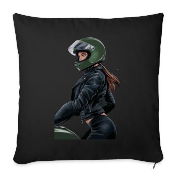 Lady Biker für eine Motorradfahrerin Bikerin - Sofakissenbezug 45 x 45 cm - Schwarz - Vorne