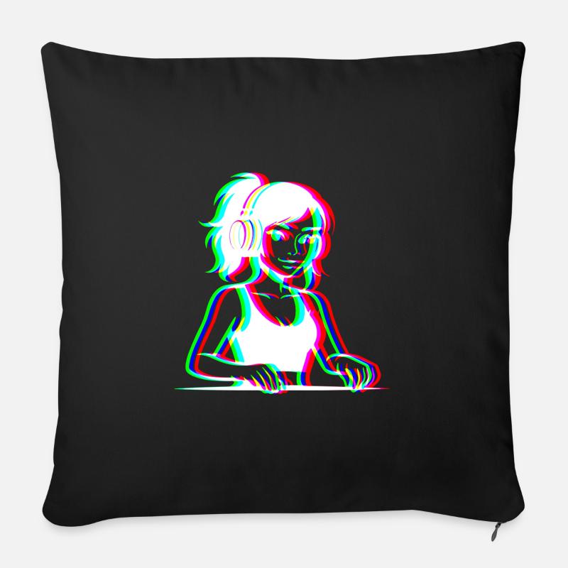 EDM - DJane - Glitch Rave Style - Sofa pillowcase 17,3'' x 17,3'' (45 x 45 cm) - black