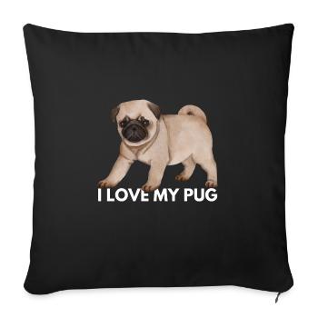 J’aime mon carlin - Chien drôle mignon kawaii - Housse de coussin décorative 45 x 45 cm - noir - Devant