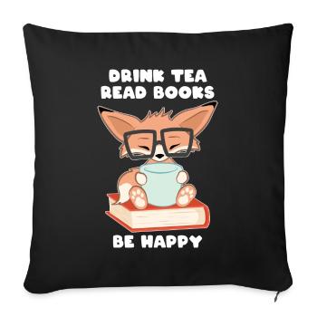 Nerd Fuchs Boire du thé Lire des livres Être heureux - Housse de coussin décorative 45 x 45 cm - noir - Devant