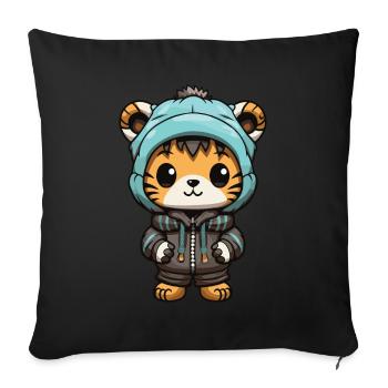 Tiger Winter Animal Cute Comic - Sofa pillowcase 17,3'' x 17,3'' (45 x 45 cm) - black - Front
