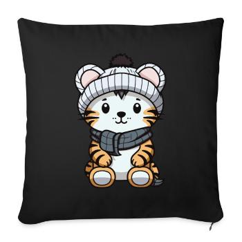 Tiger Winter Animal Cute Comic - Sofa pillowcase 17,3'' x 17,3'' (45 x 45 cm) - black - Front