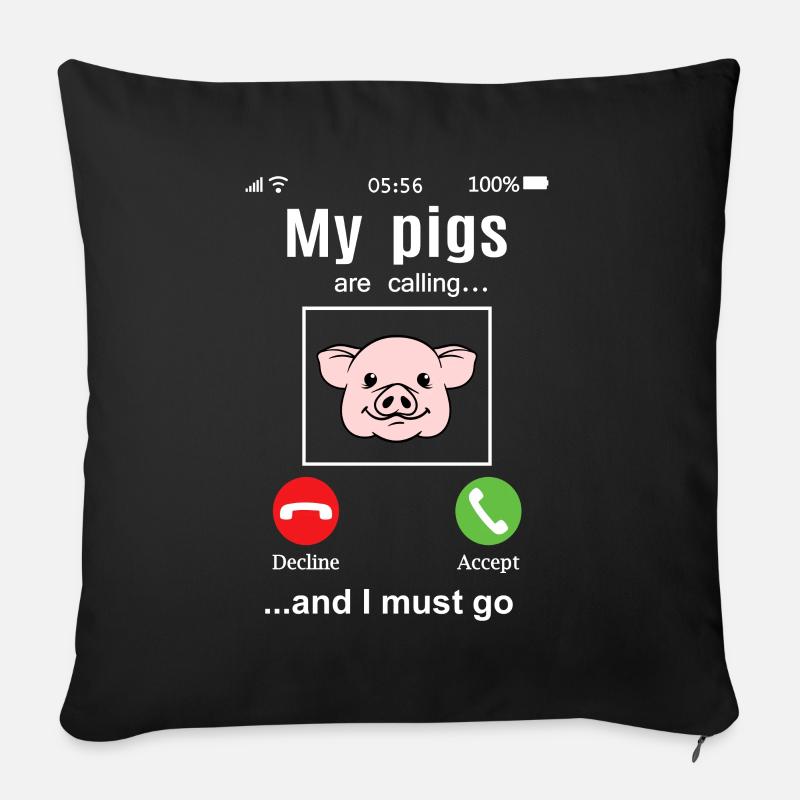 Mes cochons appellent fermier ferme Fun - Housse de coussin décorative 45 x 45 cm - noir